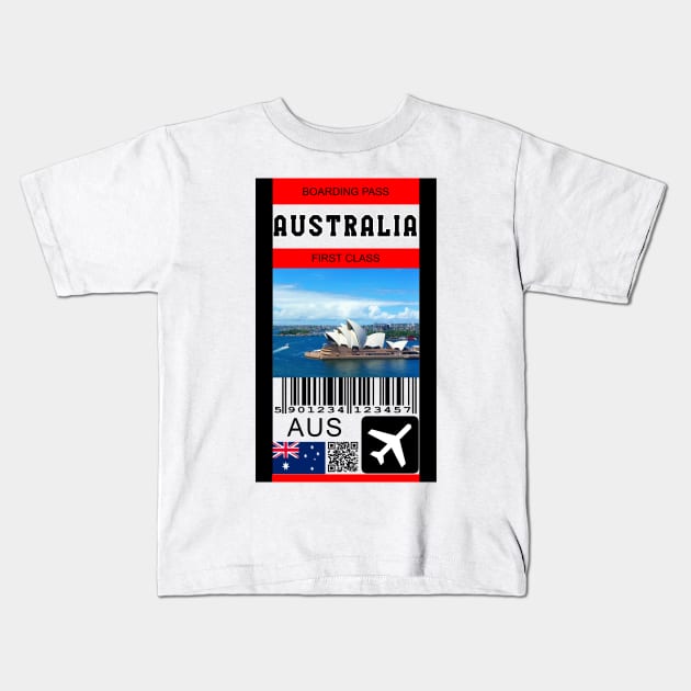 Australia first class boarding pass Kids T-Shirt by Travellers